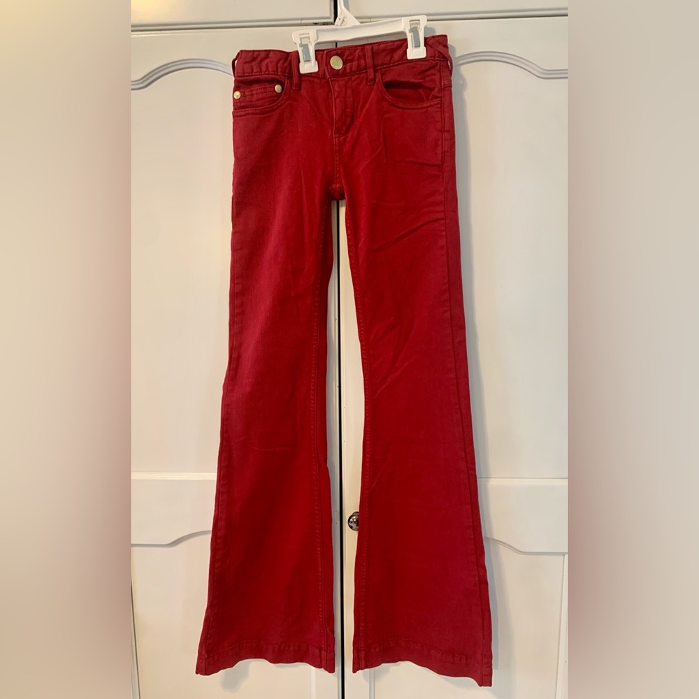 Free People Red Flare Wide Leg Jeans